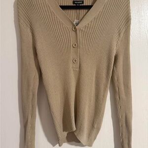 Mittoshop Beige Ribbed Button-Up Top